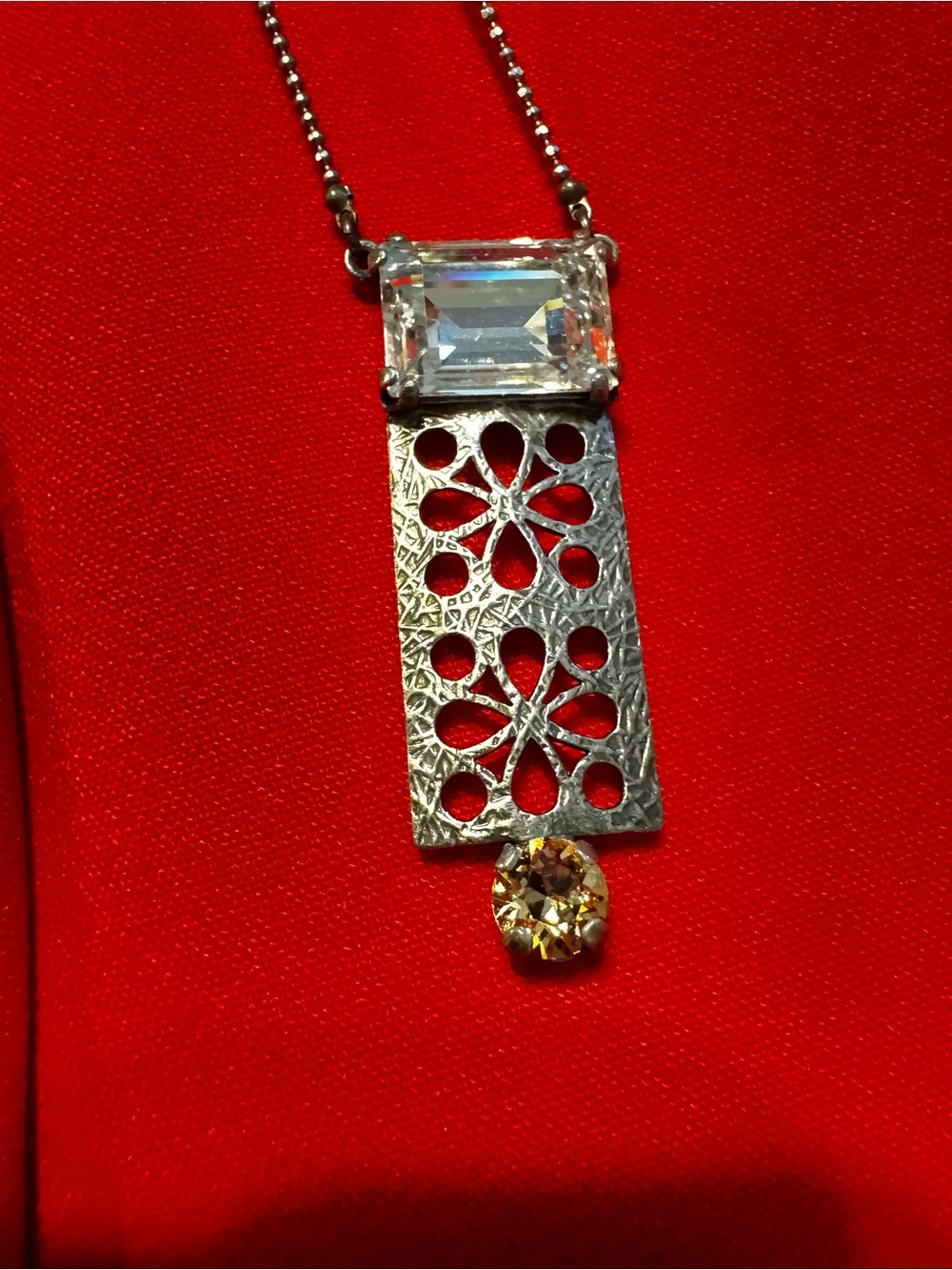 Sabika Silver Filigree Crystal Drop Necklace